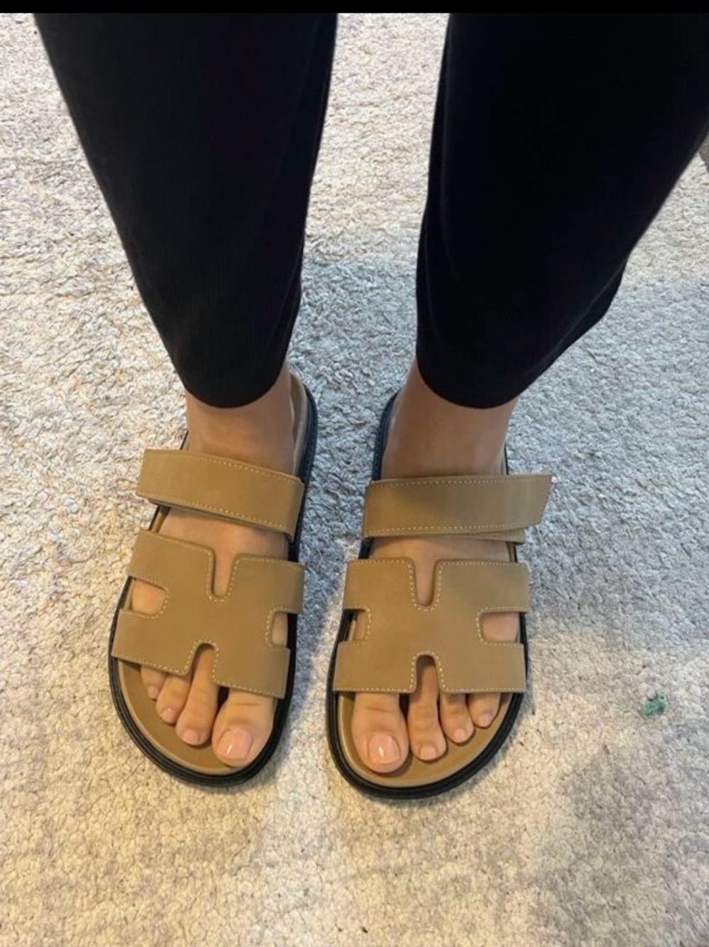 H block flat summer Sandals Beige Double-Strap Slide Sandals